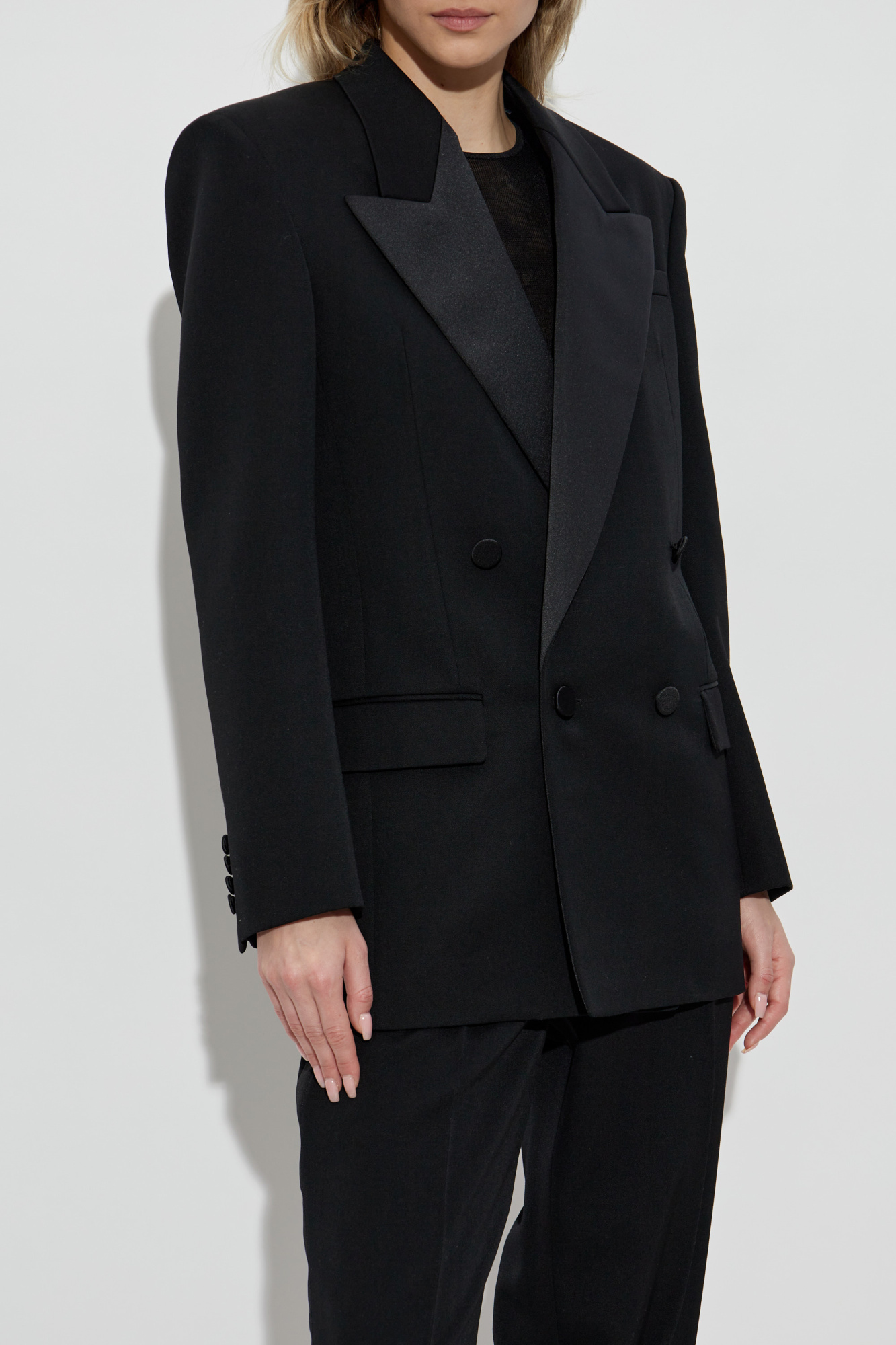 ジャケット Saint Laurent Black Double-breasted Jacket in Cotton Woman Saint Laurent Black Double-breasted Jacket In Cotton Woman